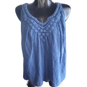 Chaps Blue Sleeveless V Neck Top L